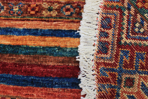 handmade Geometric Kurjean Red Blue Hand Knotted ROUND 100% WOOL area rug 3x3