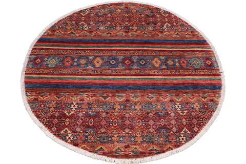 handmade Geometric Kurjean Red Blue Hand Knotted ROUND 100% WOOL area rug 5x5