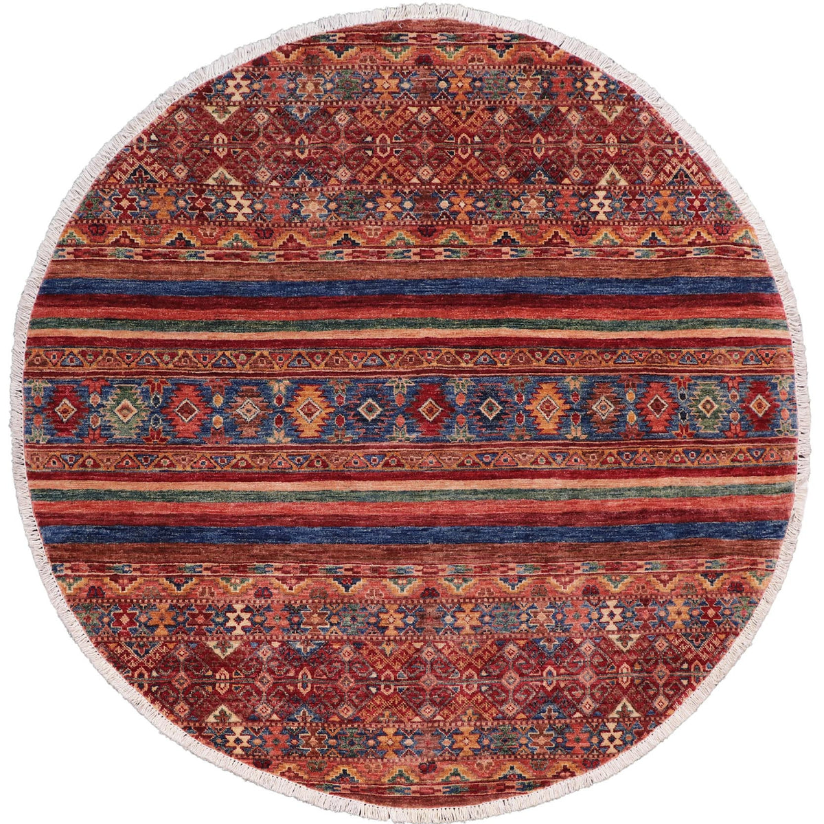 handmade Geometric Kurjean Red Blue Hand Knotted ROUND 100% WOOL area rug 5x5