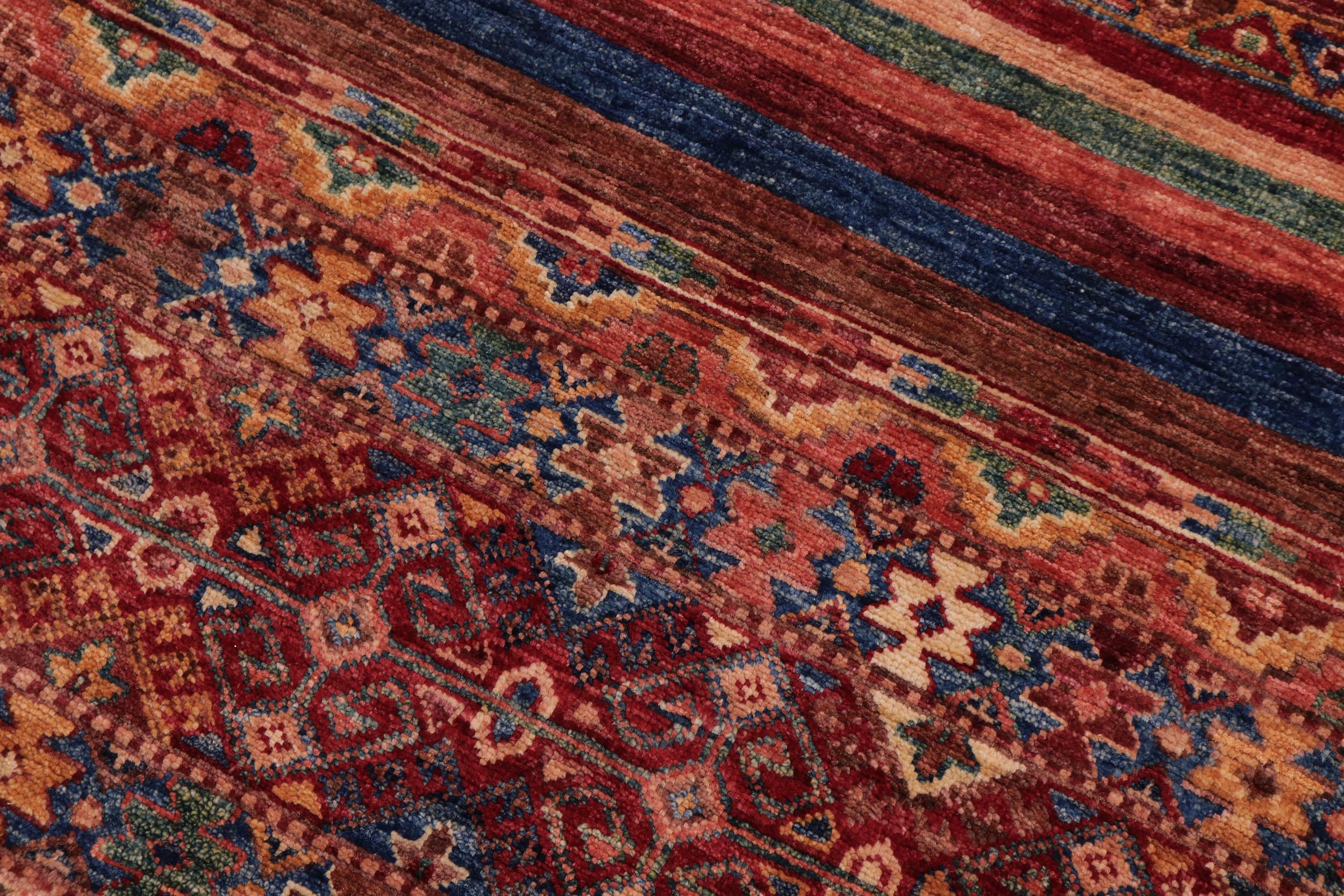 handmade Geometric Kurjean Red Blue Hand Knotted ROUND 100% WOOL area rug 5x5