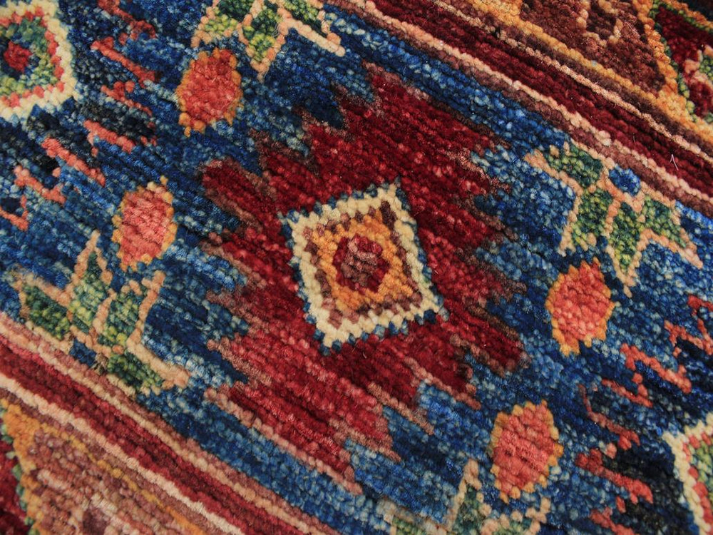 handmade Geometric Khurgeen Red Blue Hand Knotted ROUND 100% WOOL area rug 5x5