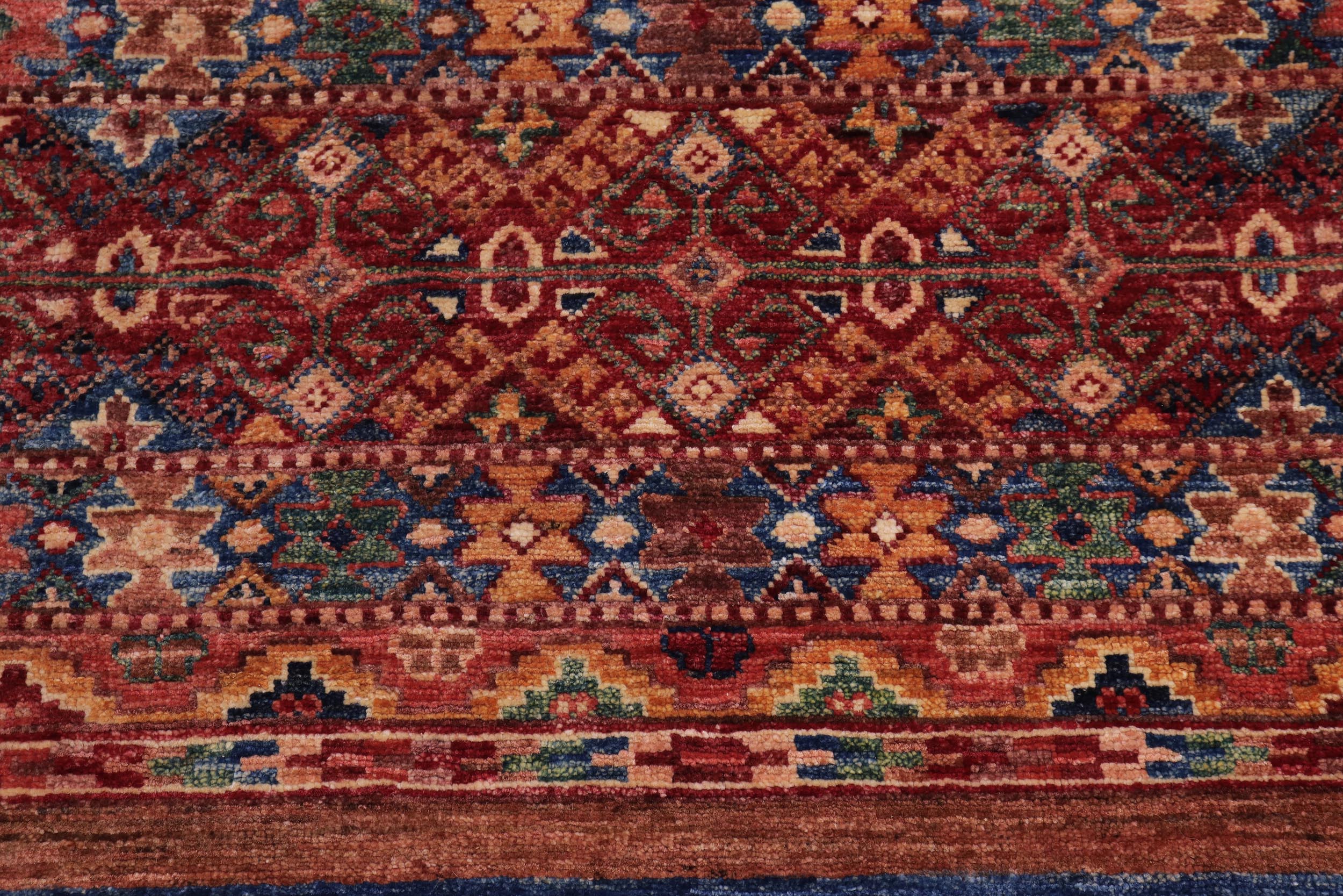 handmade Geometric Kurjean Red Blue Hand Knotted ROUND 100% WOOL area rug 5x5