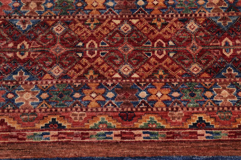 handmade Geometric Kurjean Red Blue Hand Knotted ROUND 100% WOOL area rug 5x5