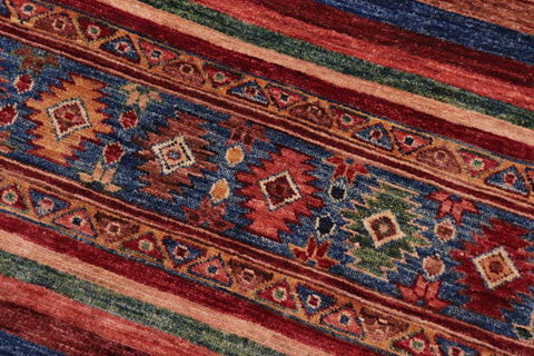 handmade Geometric Kurjean Red Blue Hand Knotted ROUND 100% WOOL area rug 5x5