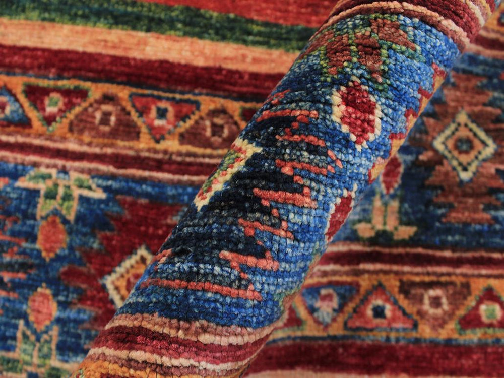 handmade Geometric Khurgeen Red Blue Hand Knotted ROUND 100% WOOL area rug 5x5