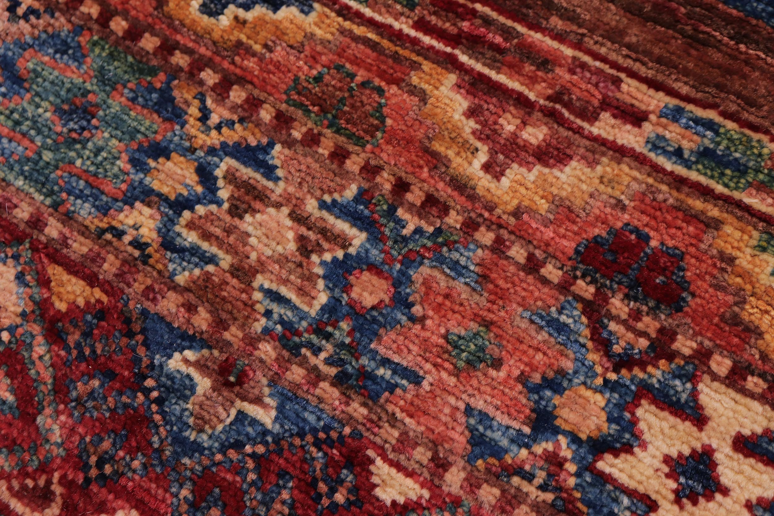 handmade Geometric Kurjean Red Blue Hand Knotted ROUND 100% WOOL area rug 5x5