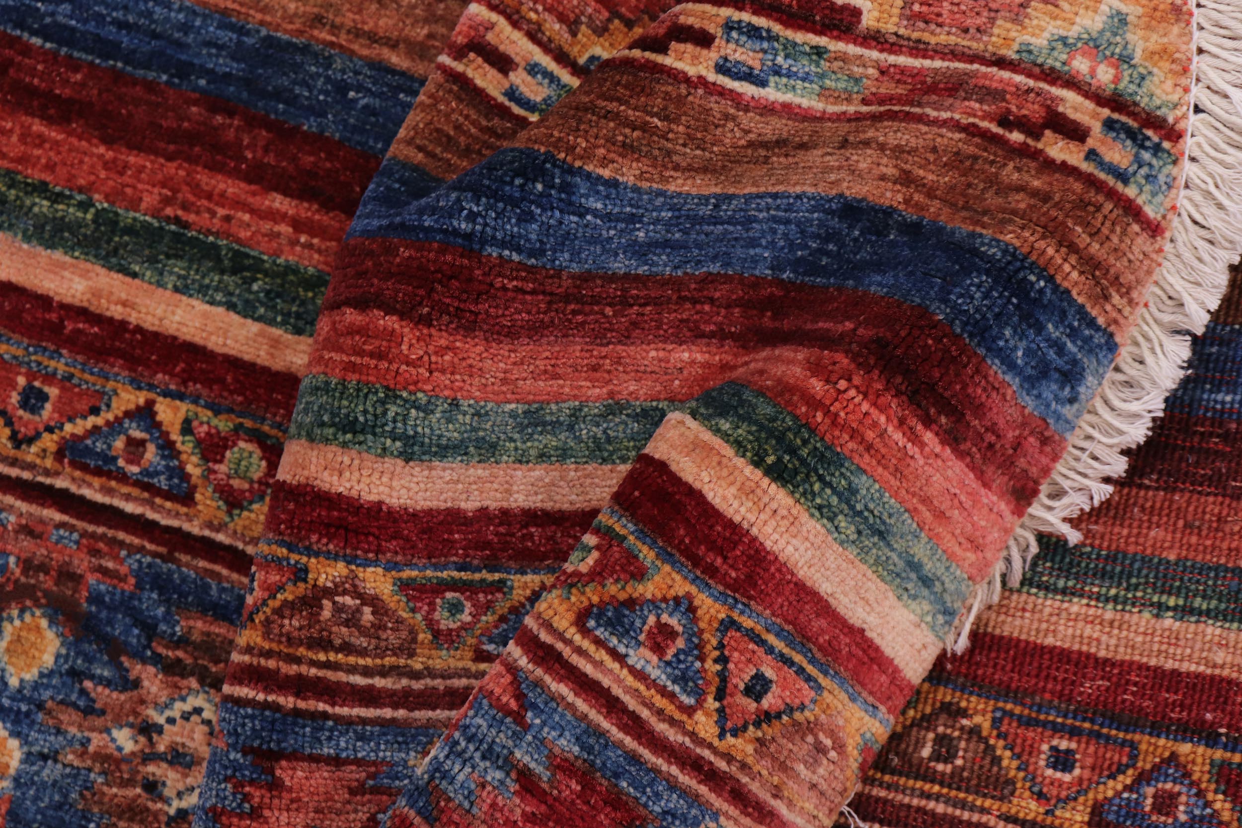 handmade Geometric Kurjean Red Blue Hand Knotted ROUND 100% WOOL area rug 5x5