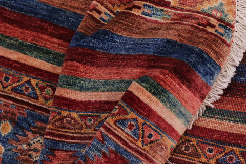 handmade Geometric Kurjean Red Blue Hand Knotted ROUND 100% WOOL area rug 5x5