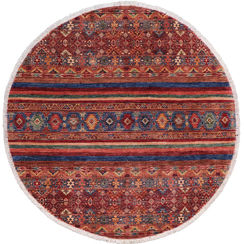 handmade Geometric Kurjean Red Blue Hand Knotted ROUND 100% WOOL area rug 5x5