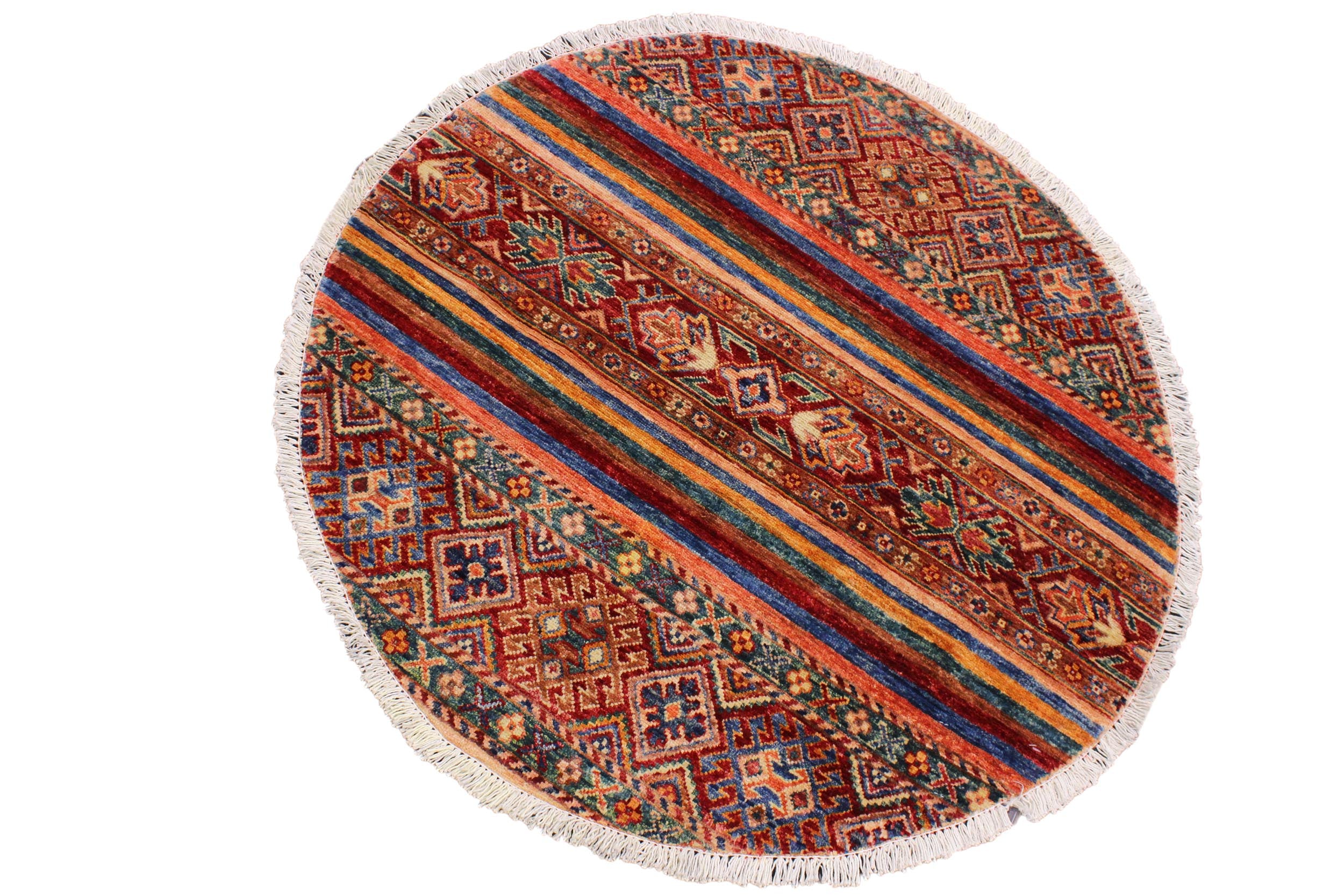 handmade Geometric Kurjean Red Blue Hand Knotted ROUND 100% WOOL area rug 3x3