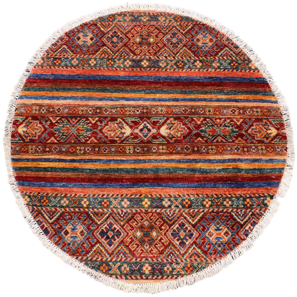 handmade Geometric Kurjean Red Blue Hand Knotted ROUND 100% WOOL area rug 3x3