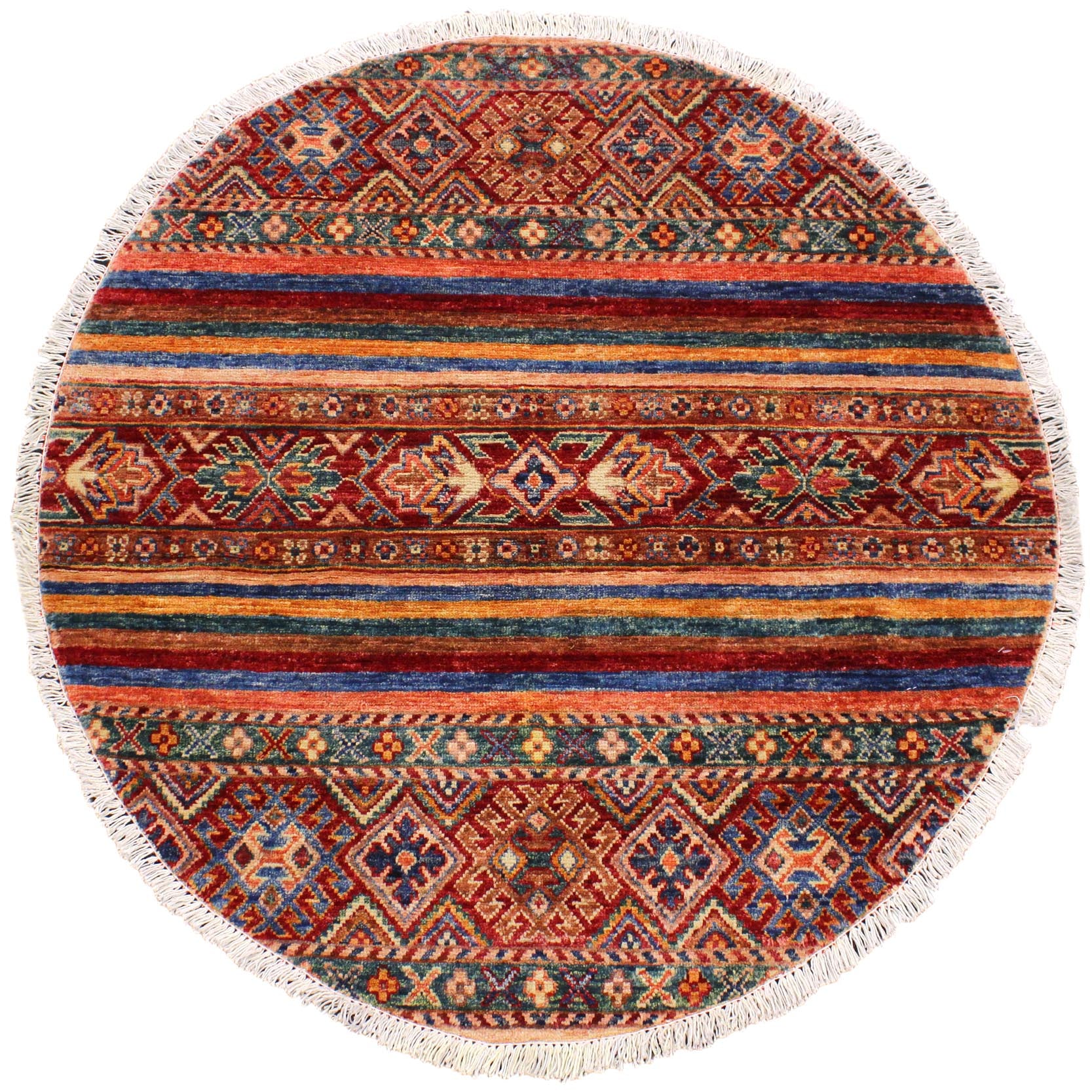 handmade Geometric Kurjean Red Blue Hand Knotted ROUND 100% WOOL area rug 3x3