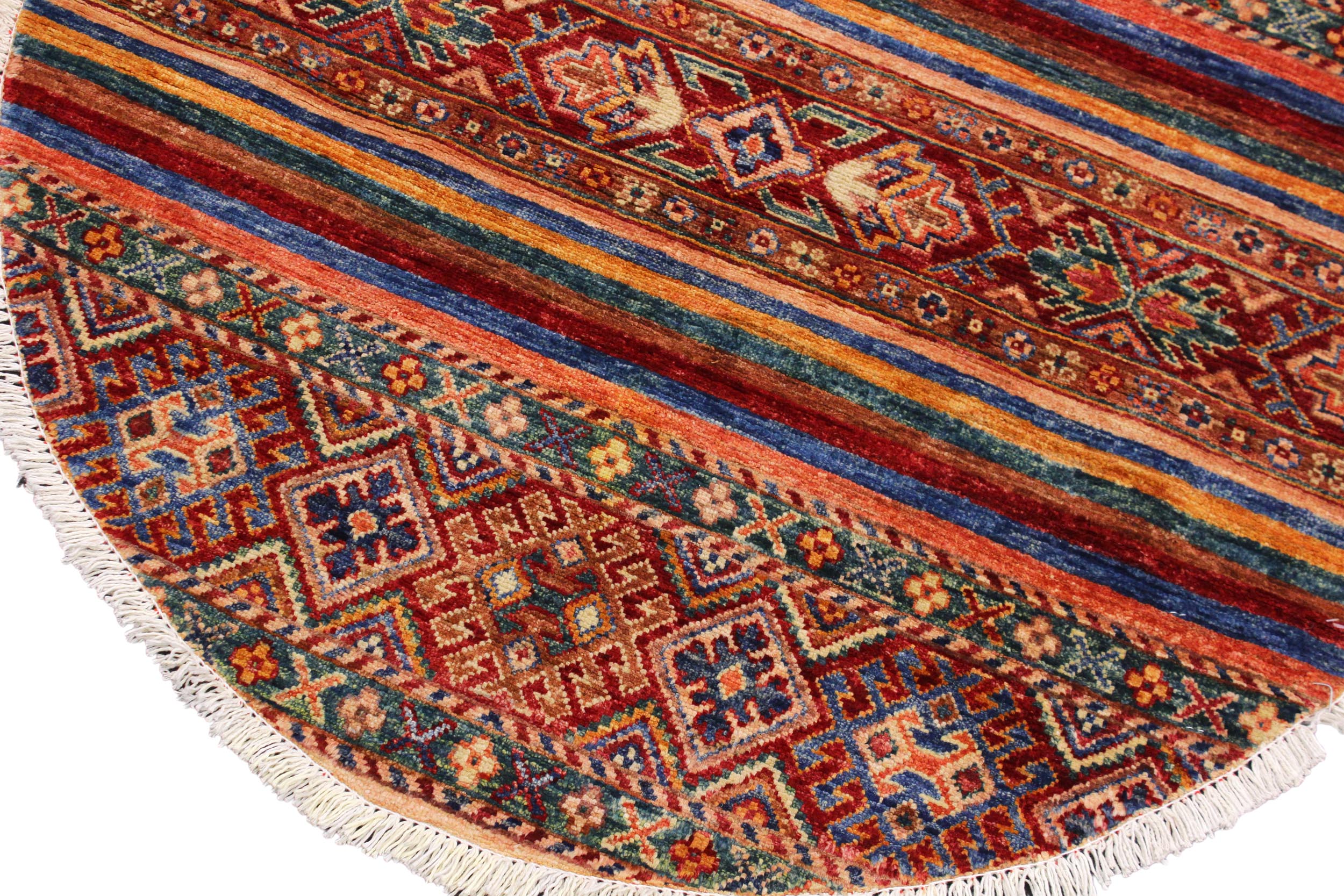 handmade Geometric Kurjean Red Blue Hand Knotted ROUND 100% WOOL area rug 3x3