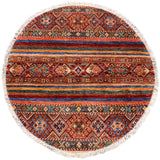 handmade Geometric Khurgeen Red Blue Hand Knotted ROUND 100% WOOL area rug 3x3