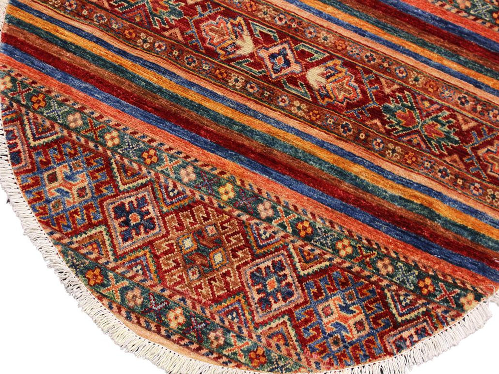 handmade Geometric Khurgeen Red Blue Hand Knotted ROUND 100% WOOL area rug 3x3