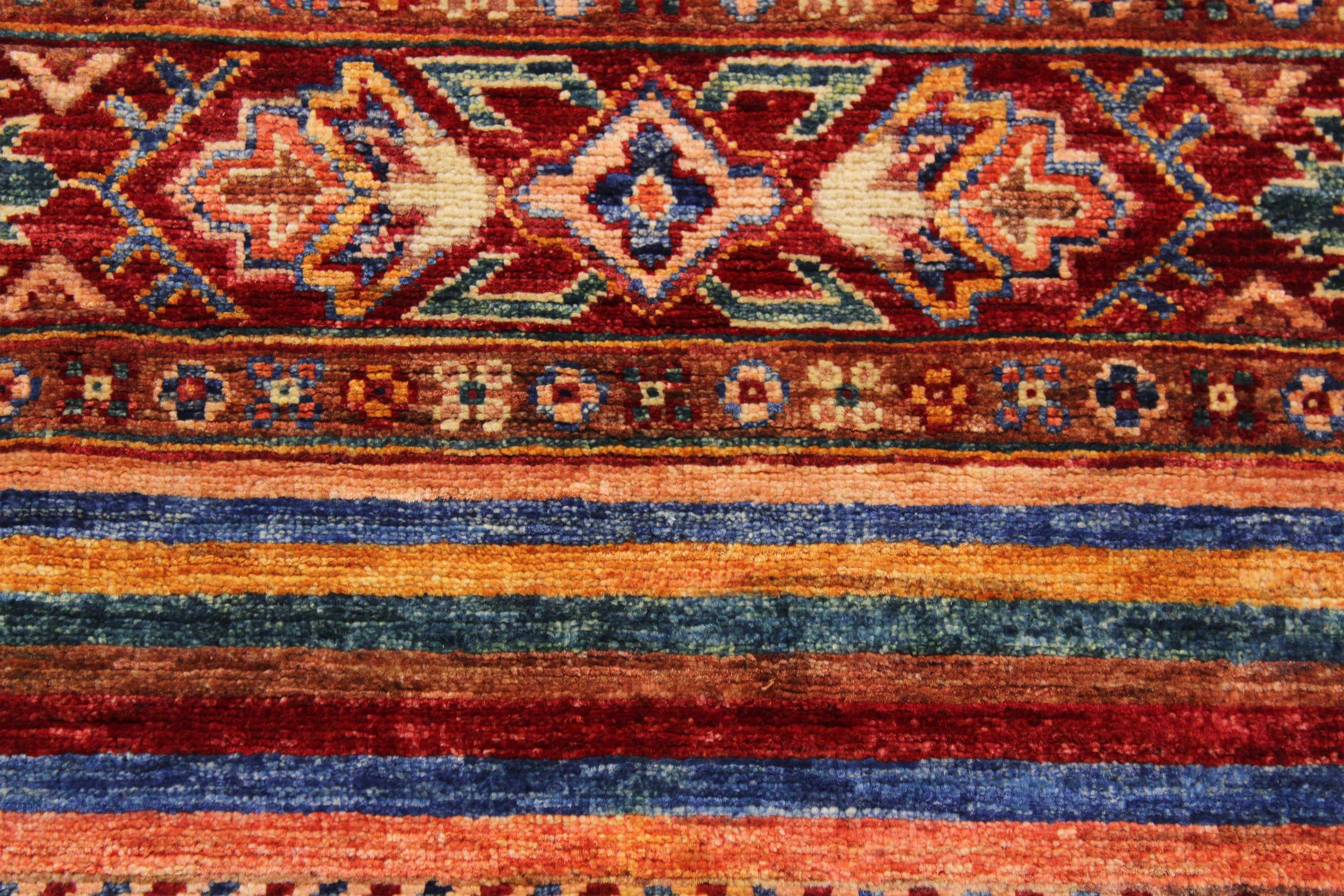 handmade Geometric Kurjean Red Blue Hand Knotted ROUND 100% WOOL area rug 3x3