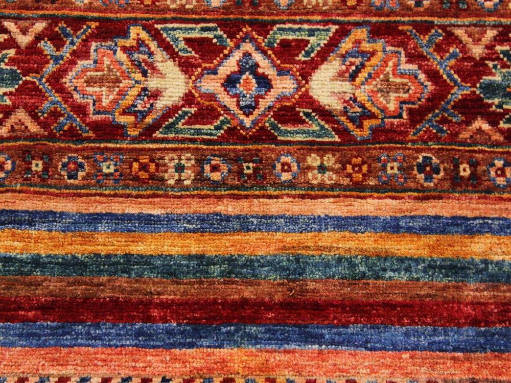 handmade Geometric Khurgeen Red Blue Hand Knotted ROUND 100% WOOL area rug 3x3