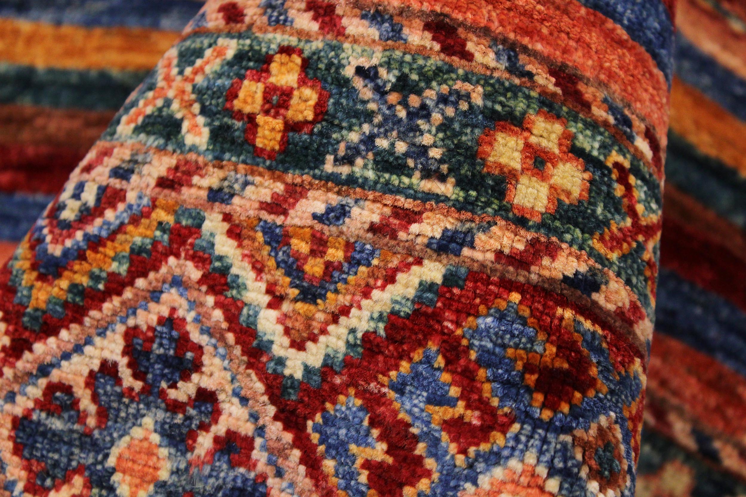 handmade Geometric Kurjean Red Blue Hand Knotted ROUND 100% WOOL area rug 3x3