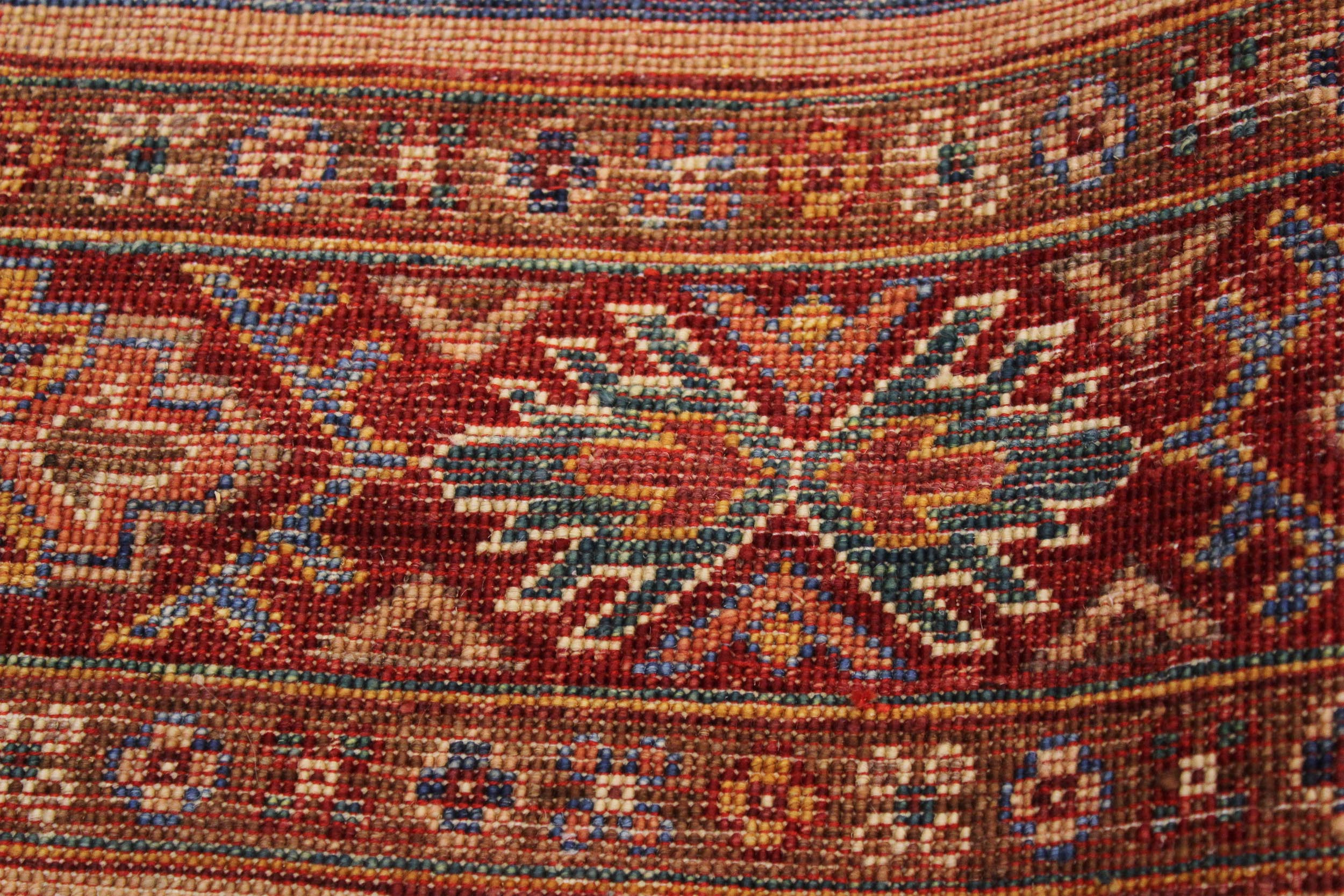 handmade Geometric Kurjean Red Blue Hand Knotted ROUND 100% WOOL area rug 3x3