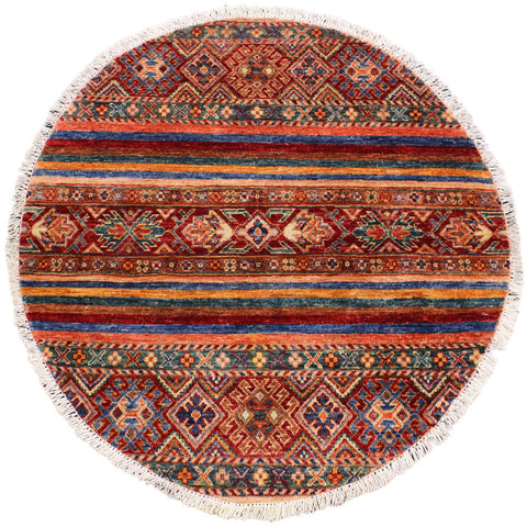 handmade Geometric Kurjean Red Blue Hand Knotted ROUND 100% WOOL area rug 3x3