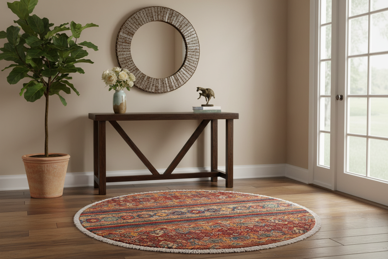handmade Geometric Kurjean Red Blue Hand Knotted ROUND 100% WOOL area rug 5x5