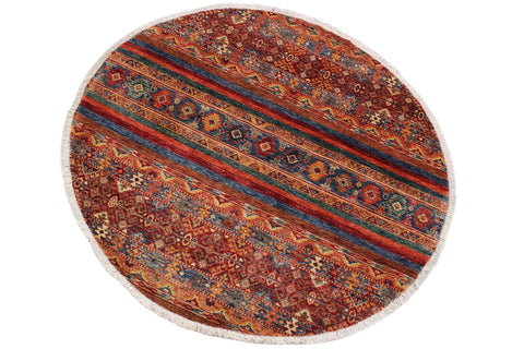 handmade Geometric Kurjean Red Blue Hand Knotted ROUND 100% WOOL area rug 5x5