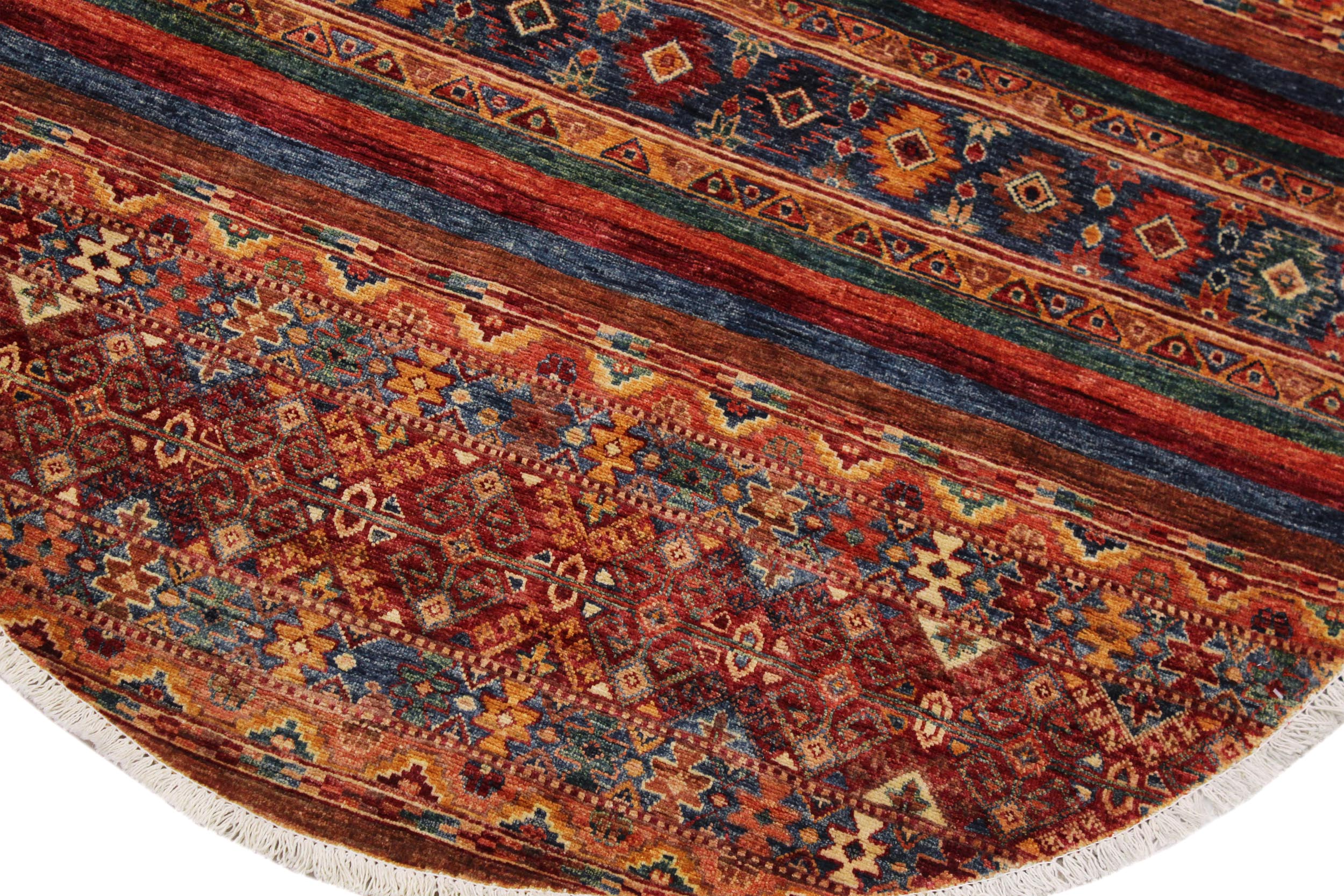 handmade Geometric Kurjean Red Blue Hand Knotted ROUND 100% WOOL area rug 5x5