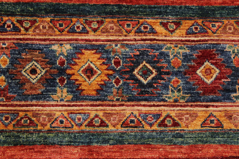 handmade Geometric Kurjean Red Blue Hand Knotted ROUND 100% WOOL area rug 5x5