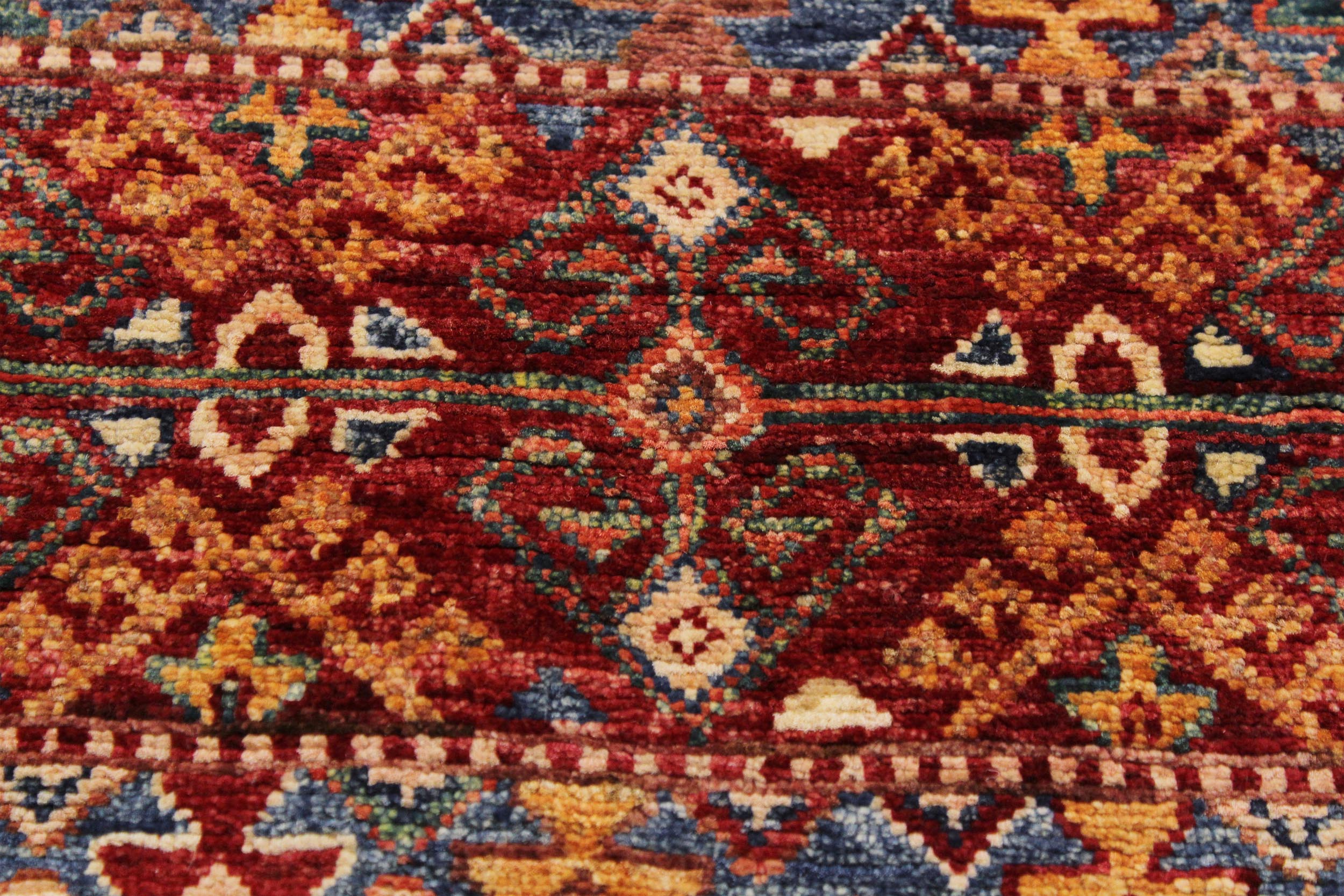 handmade Geometric Kurjean Red Blue Hand Knotted ROUND 100% WOOL area rug 5x5