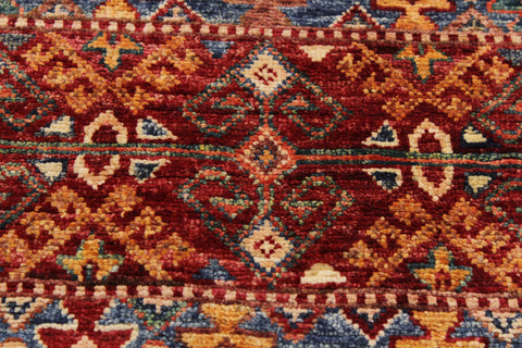 handmade Geometric Kurjean Red Blue Hand Knotted ROUND 100% WOOL area rug 5x5