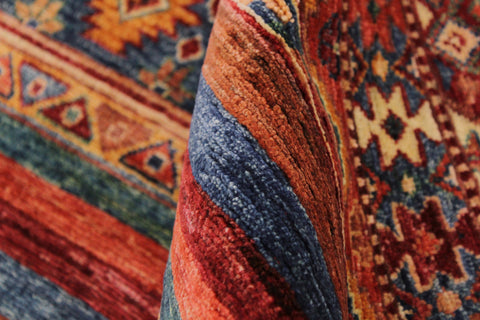 handmade Geometric Kurjean Red Blue Hand Knotted ROUND 100% WOOL area rug 5x5