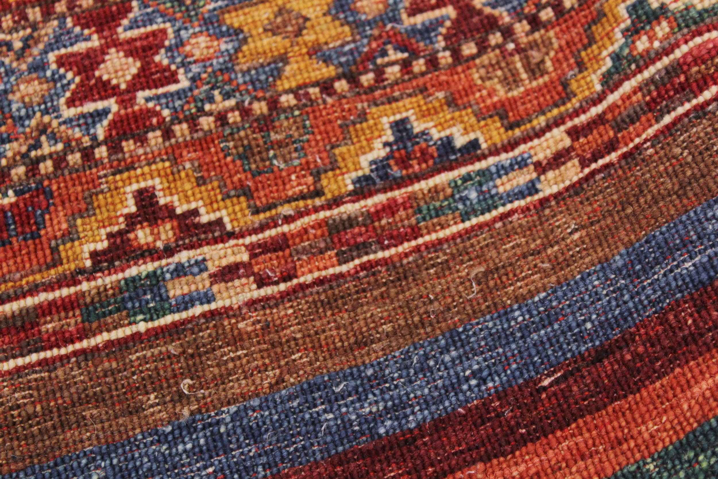 handmade Geometric Kurjean Red Blue Hand Knotted ROUND 100% WOOL area rug 5x5