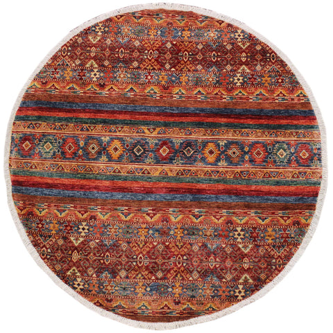 handmade Geometric Kurjean Red Blue Hand Knotted ROUND 100% WOOL area rug 5x5