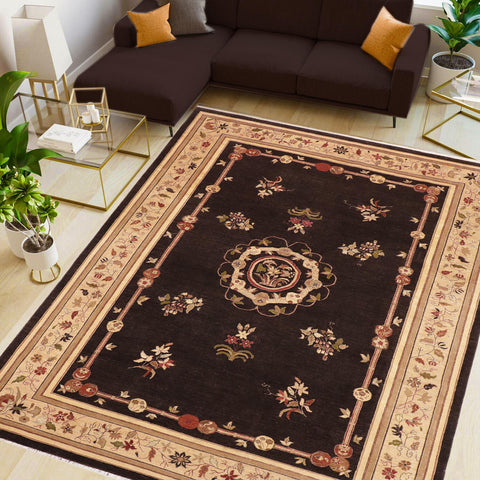 handmade Traditional Kafkaz Brown Beige Hand Knotted RECTANGLE 100% WOOL area rug 10' x 14'