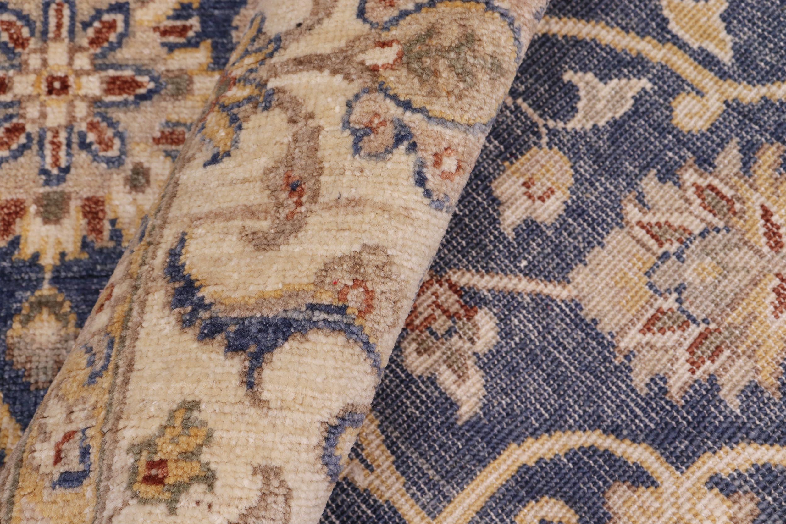 handmade Transitional Kafkaz Blue Beige Hand Knotted RECTANGLE 100% WOOL area rug 9' x 12'