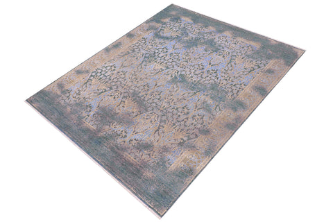 handmade Modern Kafkaz Teal Blue Hand Knotted RECTANGLE WOOL&SILK area rug 8' x 10'