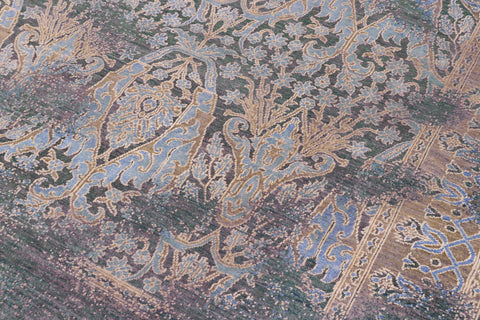 handmade Modern Kafkaz Teal Blue Hand Knotted RECTANGLE WOOL&SILK area rug 8' x 10'