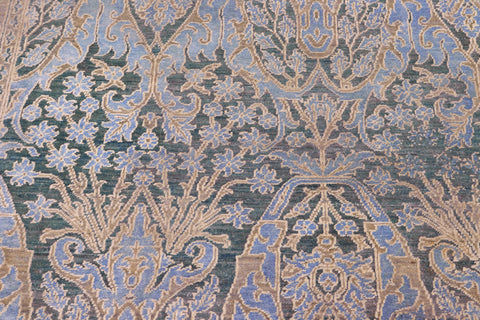 handmade Modern Kafkaz Teal Blue Hand Knotted RECTANGLE WOOL&SILK area rug 8' x 10'