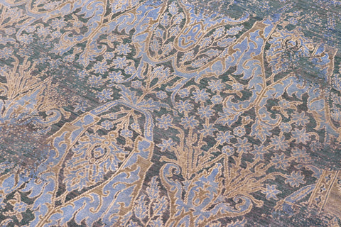 handmade Modern Kafkaz Teal Blue Hand Knotted RECTANGLE WOOL&SILK area rug 8' x 10'