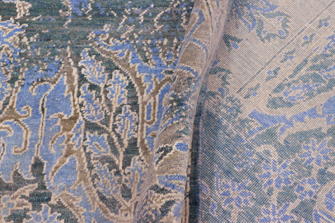 handmade Modern Kafkaz Teal Blue Hand Knotted RECTANGLE WOOL&SILK area rug 8' x 10'