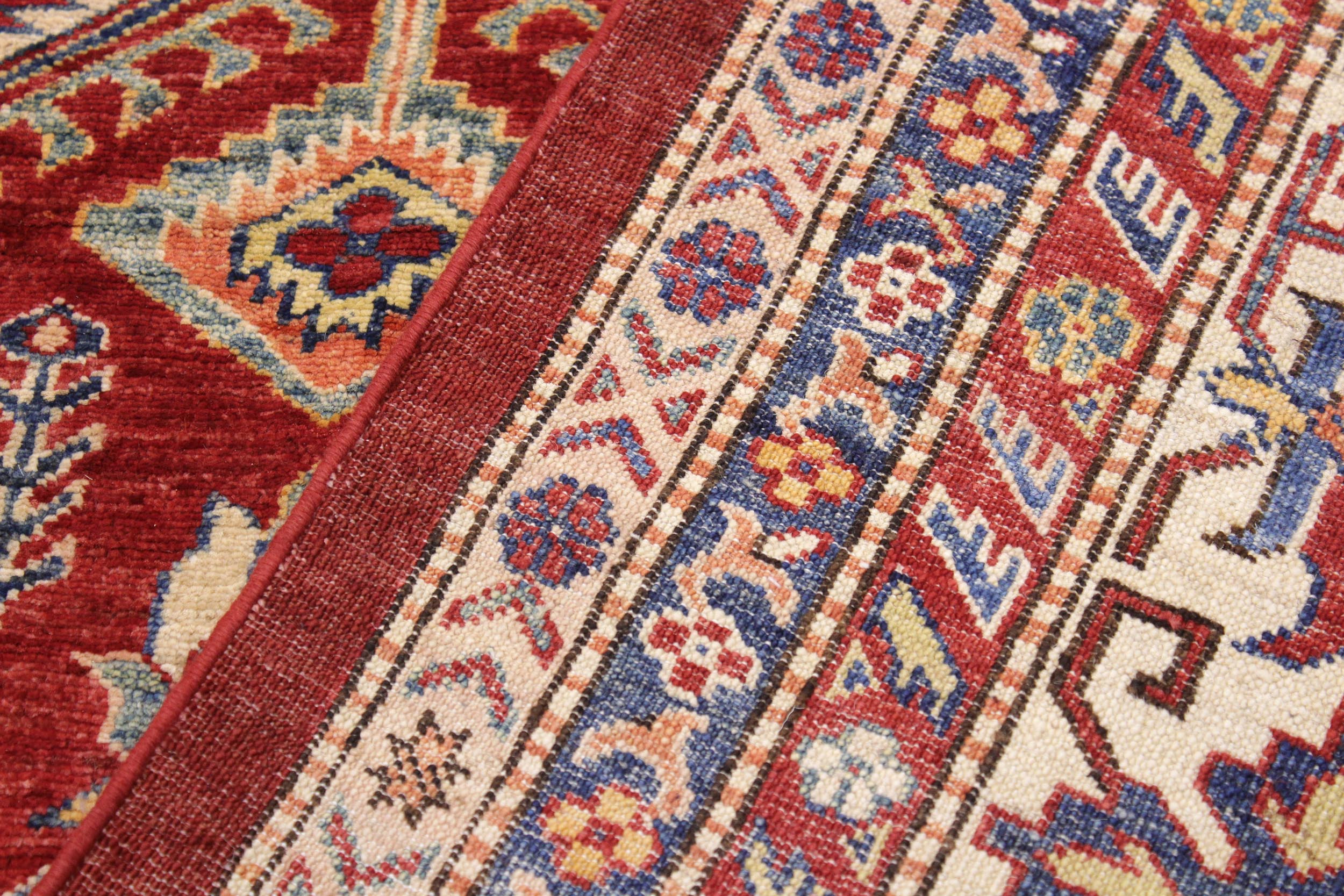 handmade Geometric Super Kazak Red Beige Hand Knotted RECTANGLE 100% WOOL area rug 9' x 12'
