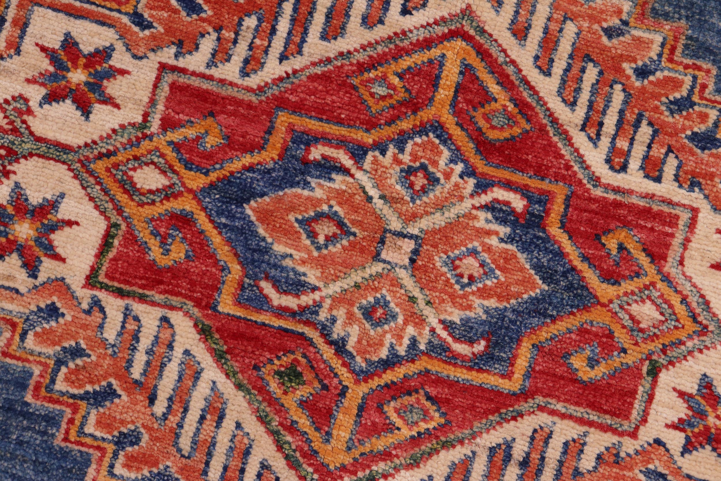 handmade Geometric Super Kazak Blue Beige Hand Knotted RECTANGLE 100% WOOL area rug 8' x 10'