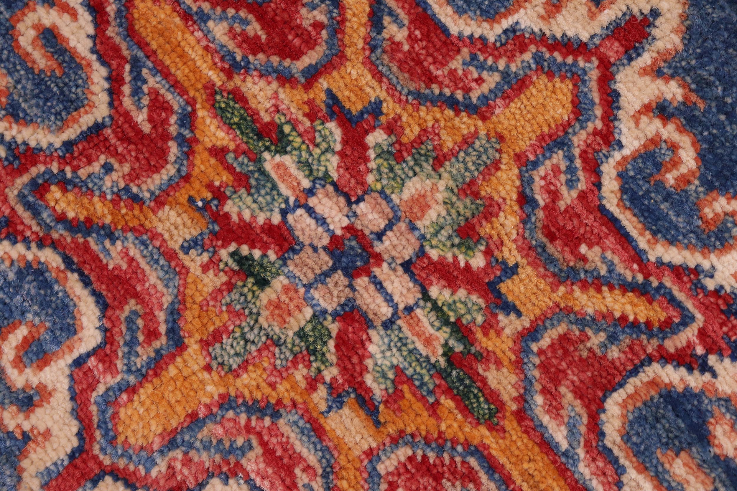 handmade Geometric Super Kazak Blue Beige Hand Knotted RECTANGLE 100% WOOL area rug 8' x 10'