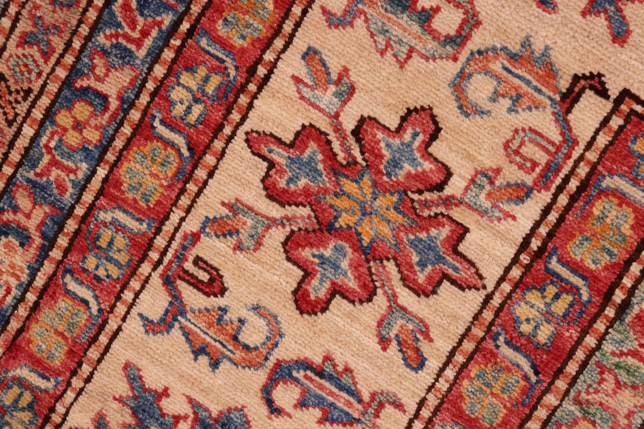 handmade Geometric Super Kazak Blue Beige Hand Knotted RECTANGLE 100% WOOL area rug 8' x 10'