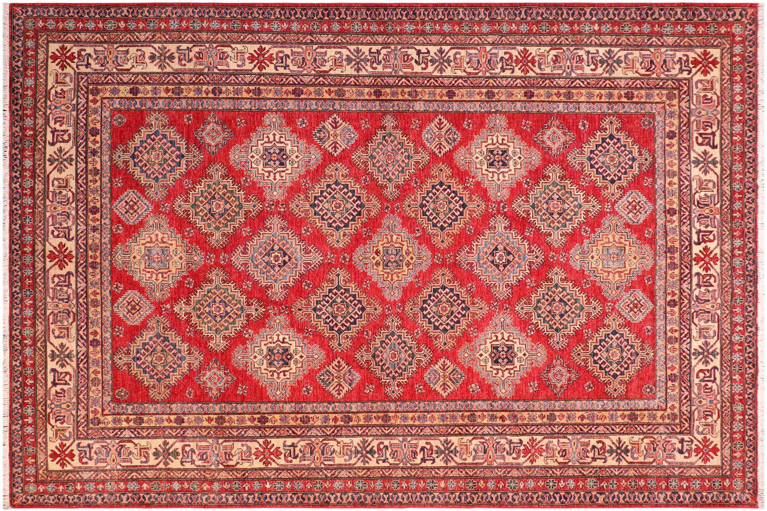 handmade Geometric Super Kazak Red Beige Hand Knotted RECTANGLE 100% WOOL area rug 8' x 10'