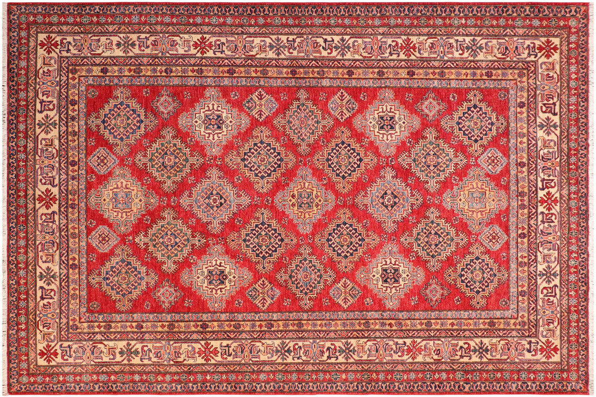 handmade Geometric Super Kazak Red Beige Hand Knotted RECTANGLE 100% WOOL area rug 8' x 10'