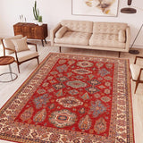 handmade Geometric Super Kazak Red Ivory Hand Knotted RECTANGLE 100% WOOL area rug 9 x 13