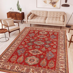 handmade Geometric Super Kazak Red Ivory Hand Knotted RECTANGLE 100% WOOL area rug 9X13