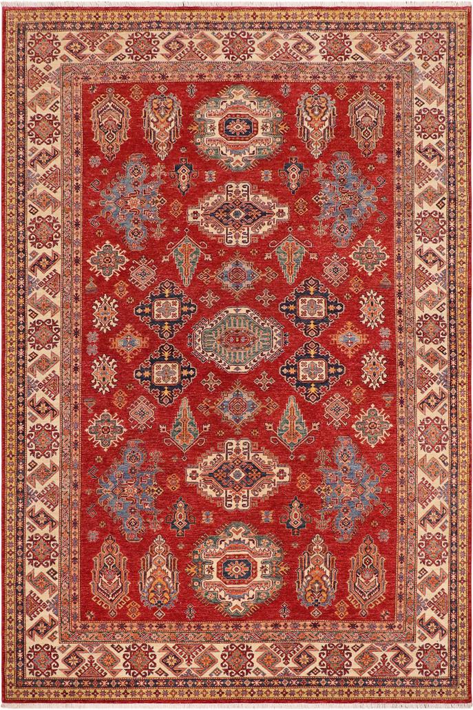 handmade Geometric Super Kazak Red Ivory Hand Knotted RECTANGLE 100% WOOL area rug 9X13