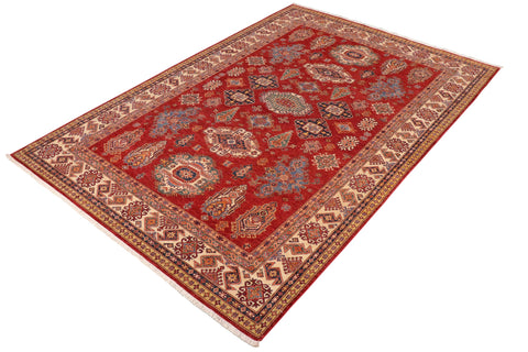 handmade Geometric Super Kazak Red Ivory Hand Knotted RECTANGLE 100% WOOL area rug 9' x 13'